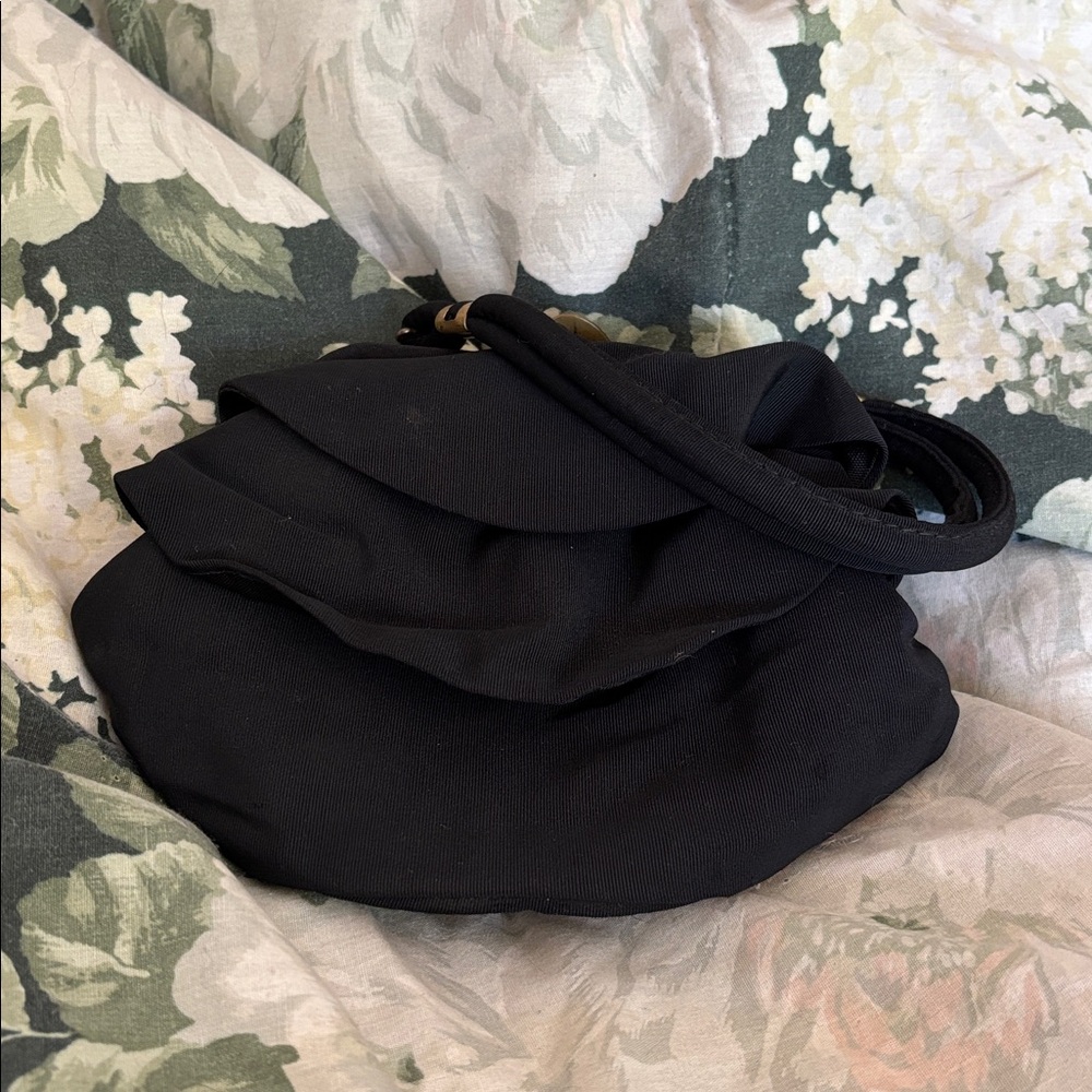 Unbranded Vtg Unknown Era Black Ruffled Handbag Women’s Evening Bag Small Size